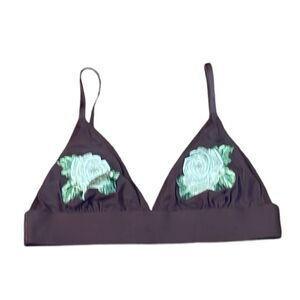 PINK Embroidered Roses, Mauve Triangle Bralette, Large